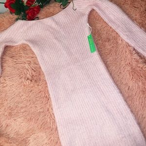 FOREVER 21 PINK FUZZY SWEATER DRESS OFF SHOULDER